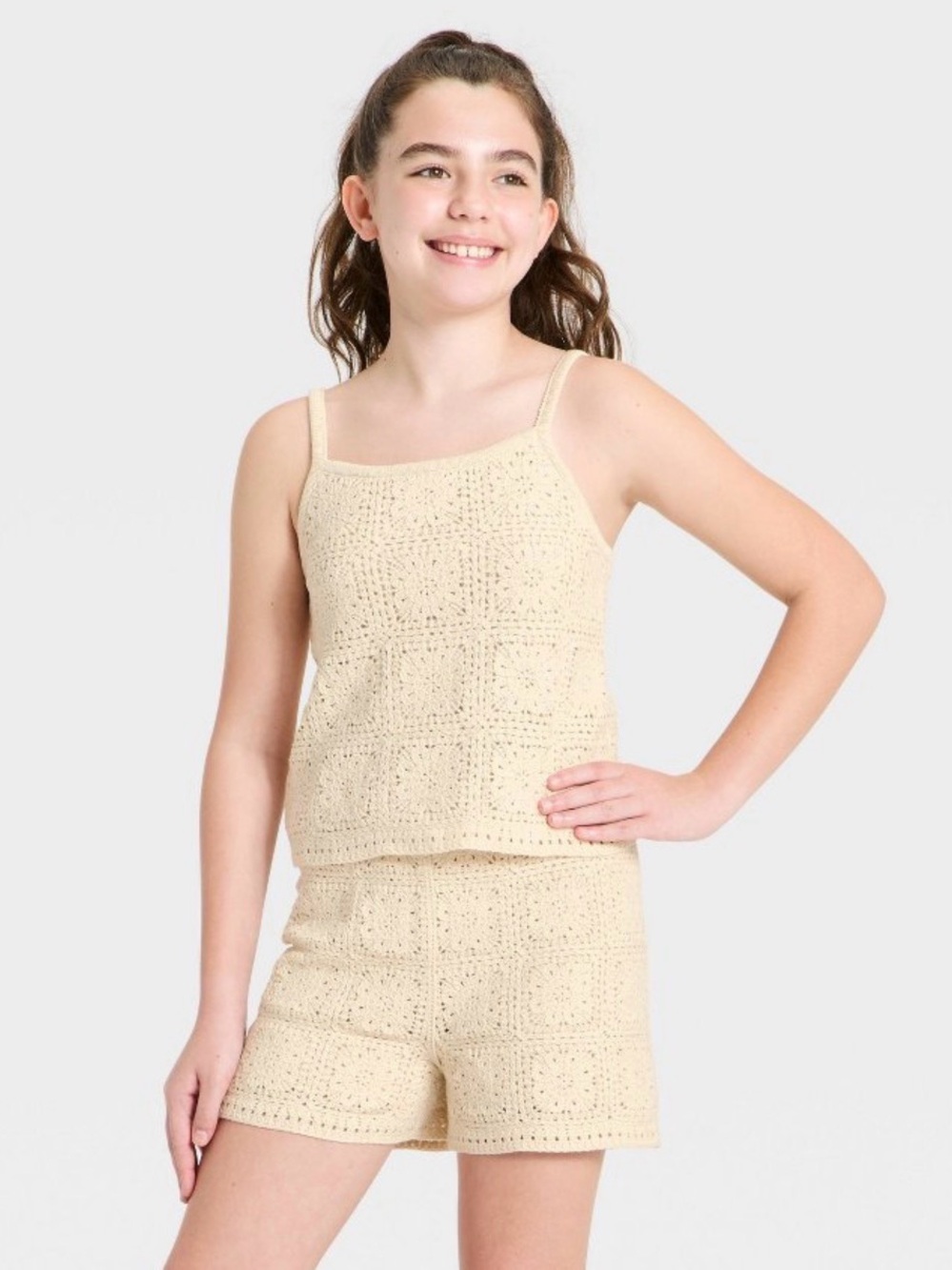 Art Class Girls Crochet Tank Top & Shorts Set In Cream
